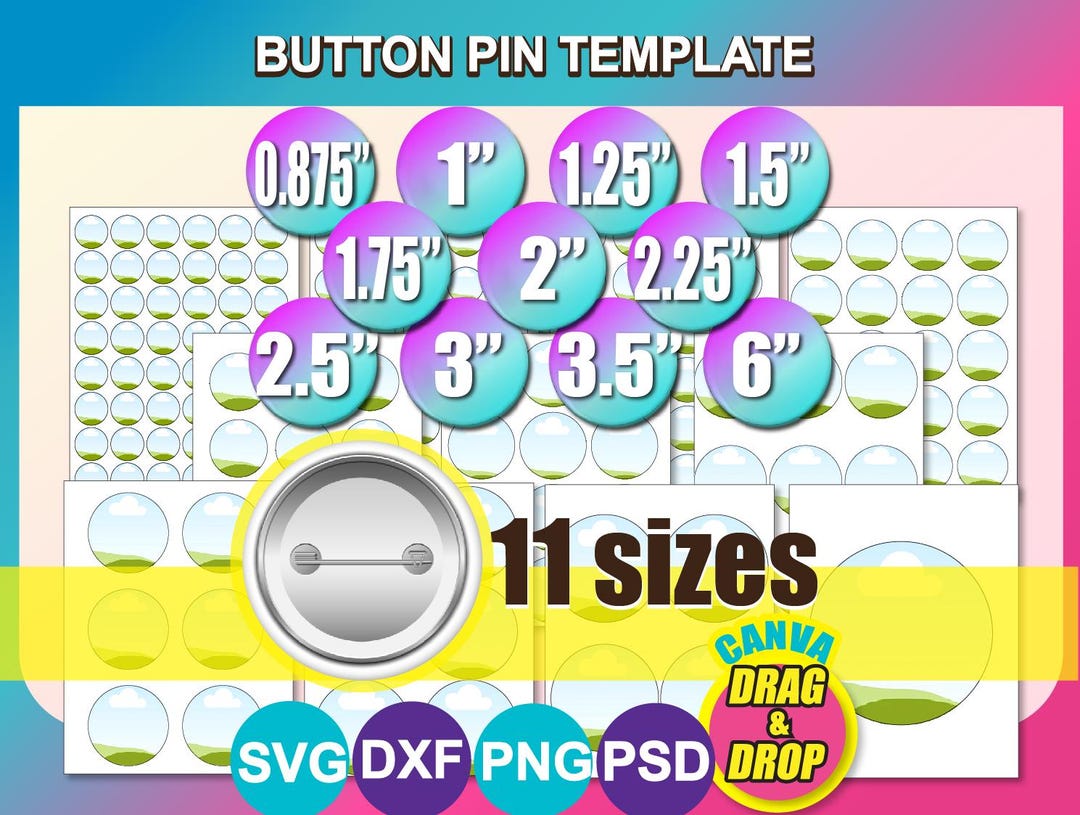 Button Pin Template: 11 Sizes, Canva, SVG, PNG, PSD (digital Download ...