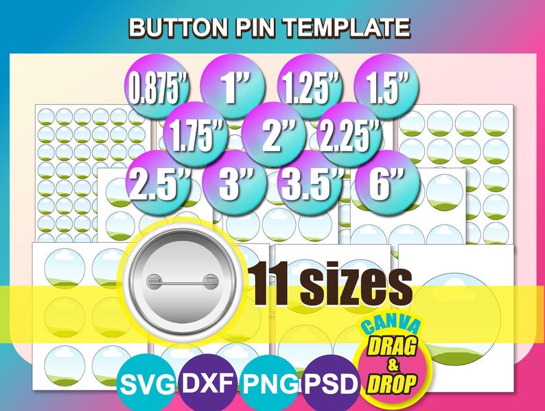 Large Button Template Button Pin Template: 11 Sizes, Canva, SVG, PNG, PSD (digital Download ...