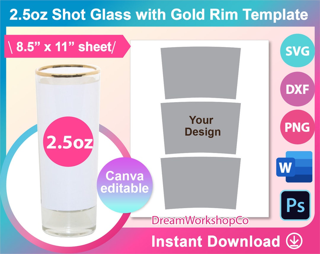 2.5oz Shot Glass Template Sublimation Canva Ms Word PSD Etsy