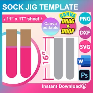 Youth Sock Jig Template, sublimation, SVG, DXF, Ms Word Docx, Png, Psd, 11&quot;x17&quot; sheet, Printable