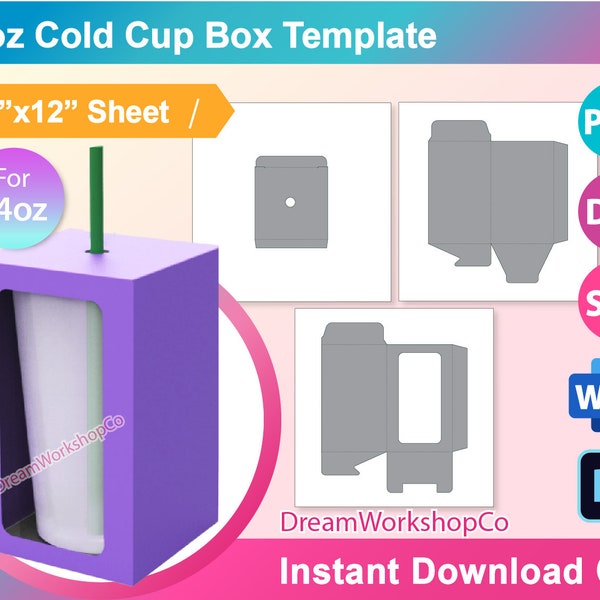 24oz Cold Cup Box Template, Geschenkbox Vorlage, Fensterbox Vorlage, SVG, DXF, Ms Word Docx, Png, Psd, 11 x 17" Größe Sheet, Printable