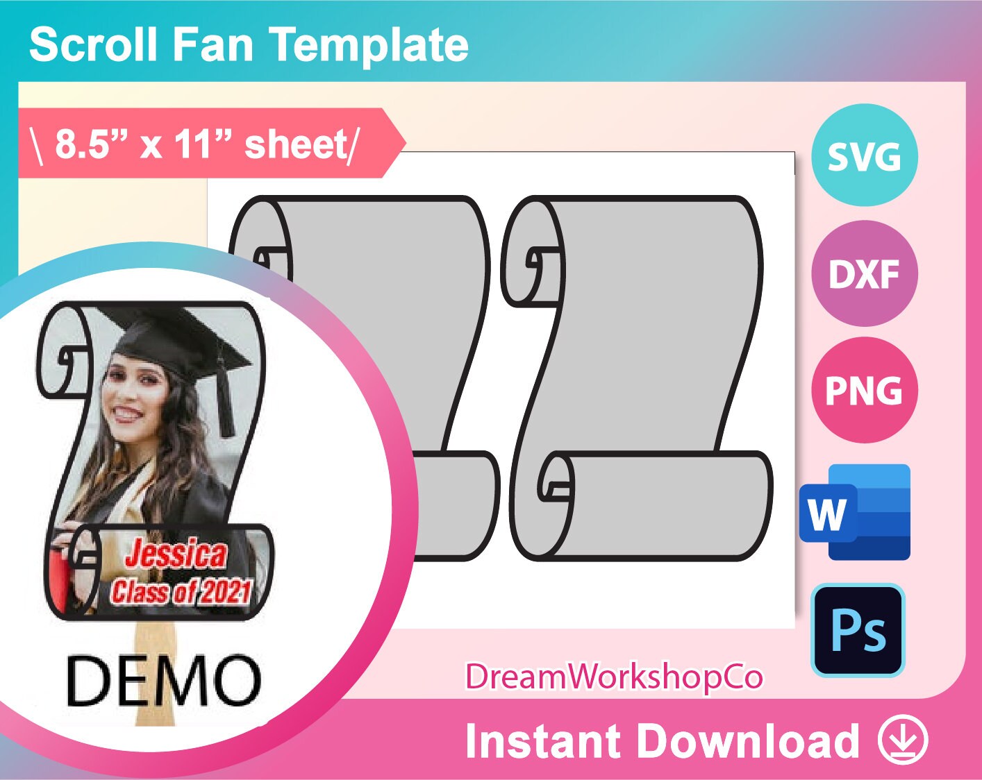 Scroll Fan Template PSD SVG DXF Ms Word Docx Png Etsy