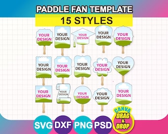 Pacote de modelos de leques de pás, leques para casamento, leques para igreja, leques para formatura em SVG, PSD, DXF, Word (Docx), PNG, folha de 8,5" x 11", imprimível.