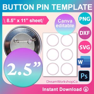 2.5inch Button Pin Template, 2.5inch Pin Button Template, Canva, SVG ...