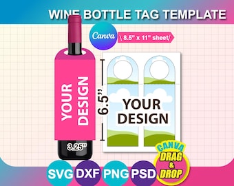 Wine Bottle Tag Template, Canva, SVG, DXF, Ms Word Docx, Png, Psd (Digital Download)