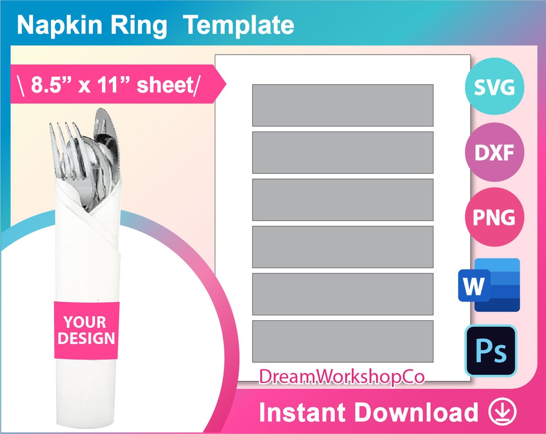 Napkin Ring Template Napkin Wraps Canva Ms Word PSD PNG Etsy