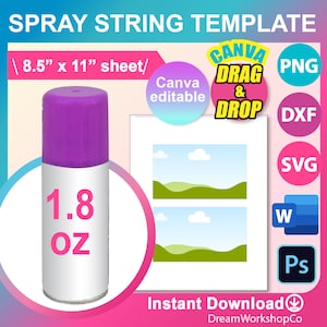1.8oz  Spray String Can Template, Sublimation Template, Canva, SVG, DXF, DOCX, Png, Psd, 8.5&quot;x11&quot; sheet, Printable