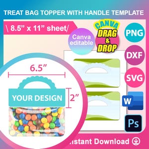Topper de sac avec poignée, modèle SVG, Canva, DXF, MS Word Docx, Png, PSD, feuille 8,5 x 11 po, imprimable