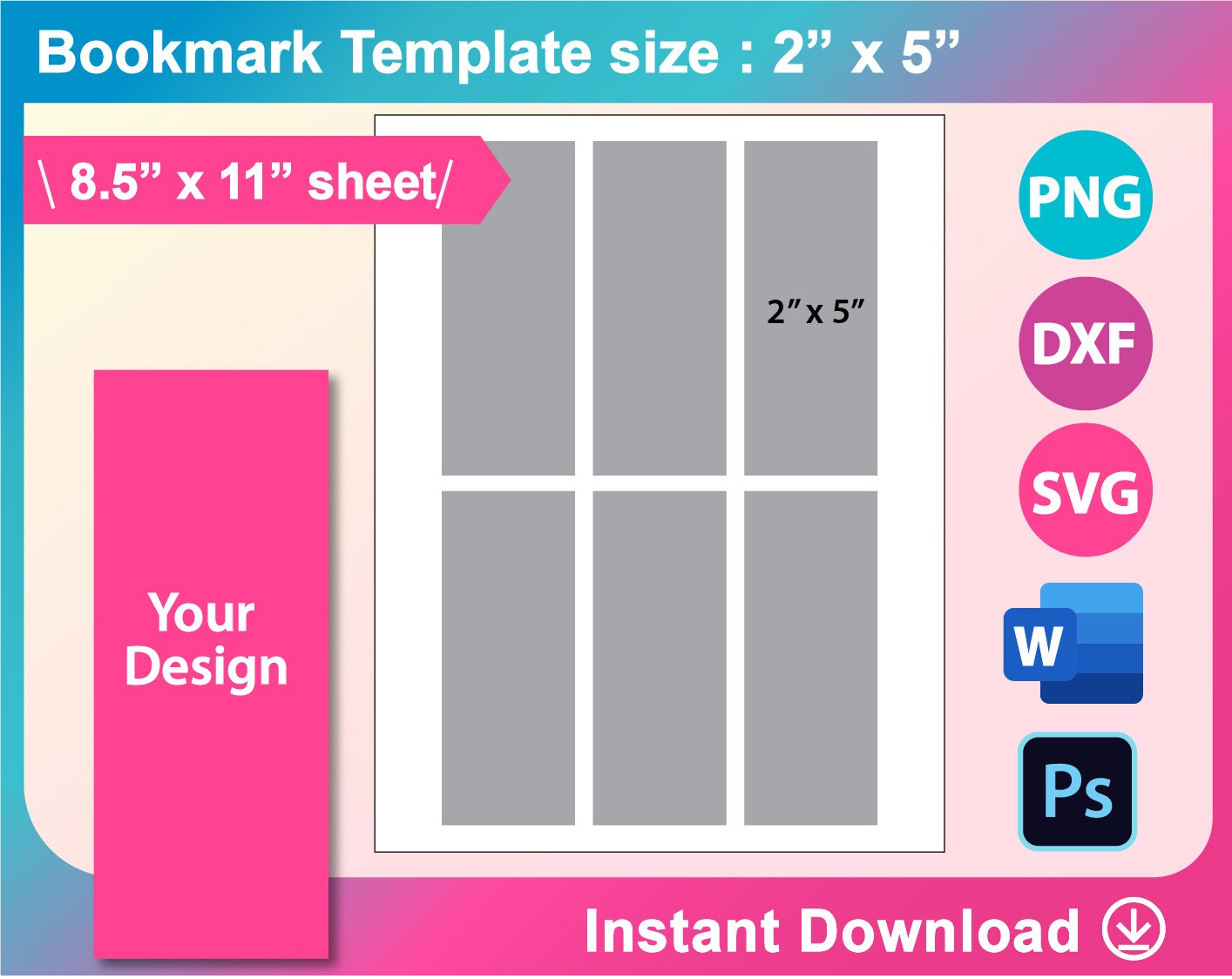 2 X 5 Bookmark Template SVG DXF Canva Ms Word - Etsy