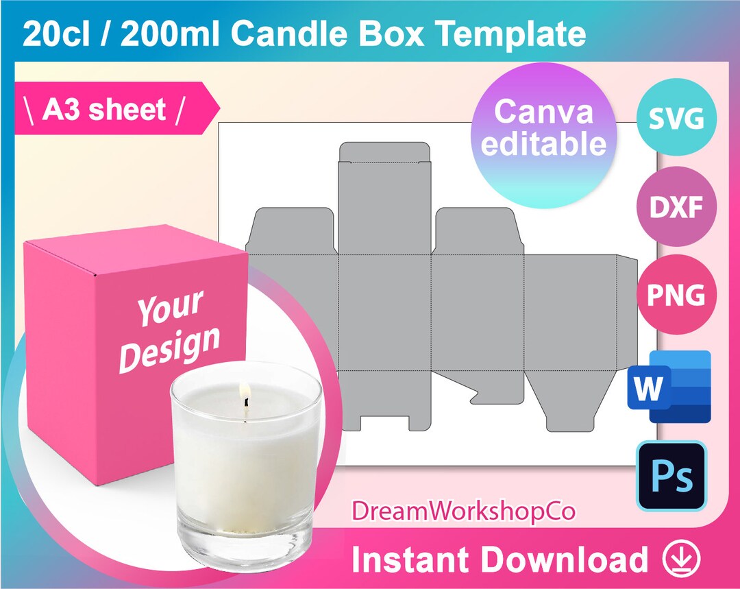 Candle Box Svg, 20cl 200ml Candle Box Template, Sublimation Template