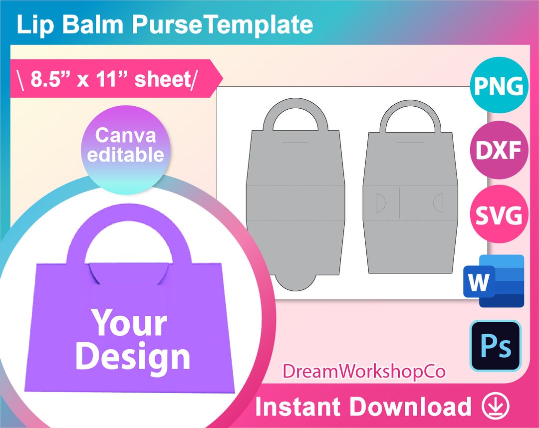 Lip Balm Purse Template Lip Balm Box Template SVG DXF Canva DOCX