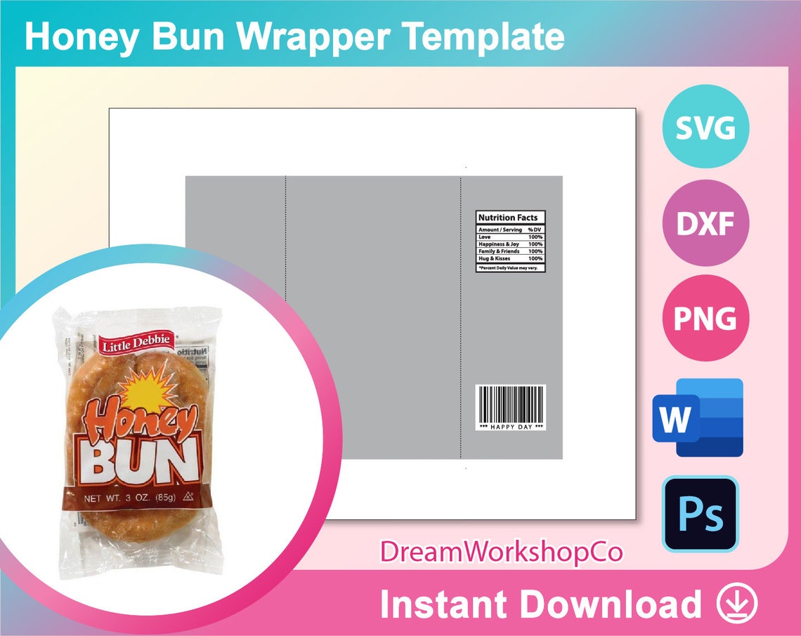 Honey Bun Wrapper Template Honey Bun Template Svg Dxf Ms Etsy Honey Bun Wrapper Template Honey Bun Template Svg Dxf Ms Etsy