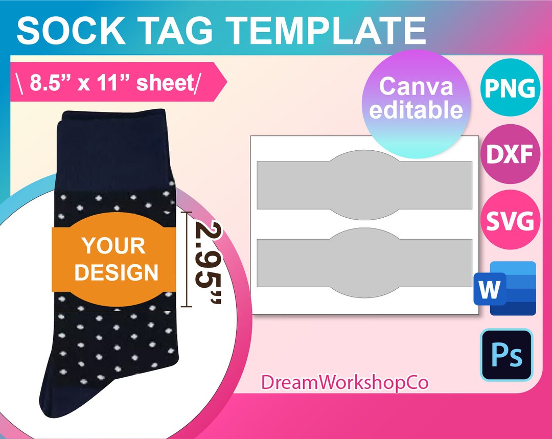 Sock Tag, Sock Wrapper Template SVG, Sock Gift Tag Template, SVG, Canva ...