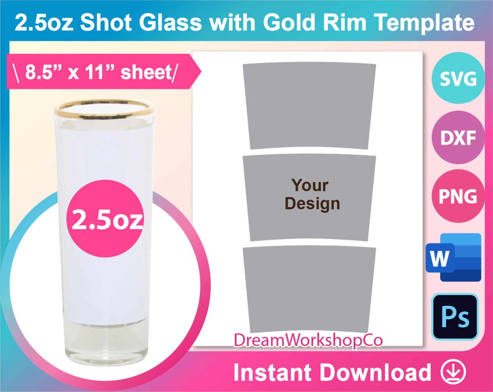 2.5oz Shot Glass Template Sublimation Ms Word PSD PNG Etsy Australia