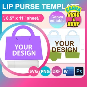 Lip balm Purse Template, Lip Balm Box Template, SVG, DXF, Canva, DOCX, Png, Psd,  8.5x11&quot; sheet, Printable, Instant Download