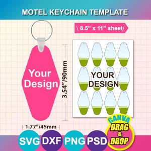 Motel Keychain Template, Sublimation Template, SVG, DXF, Ms Word Docx, Canva, Png, Psd, 8.5"x11" sheet