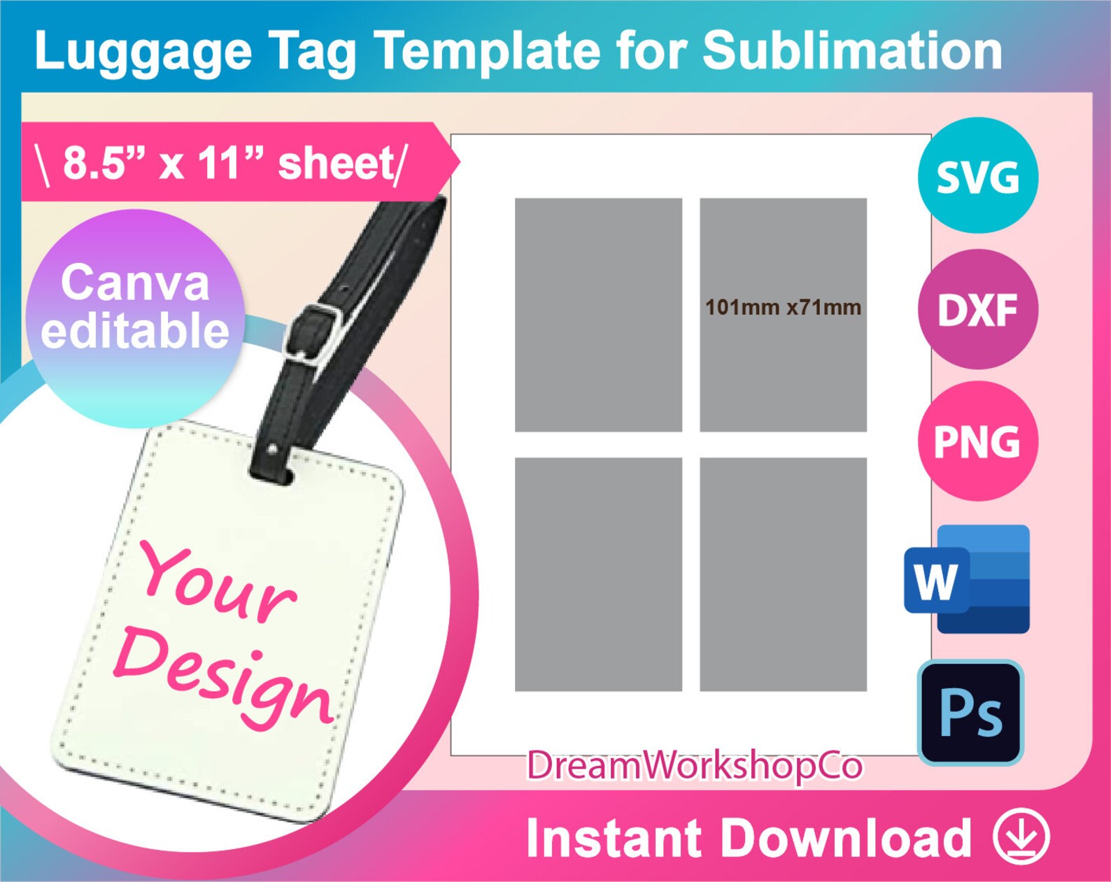 Leather Luggage Tag Template Template for Sublimation SVG Etsy