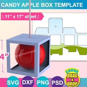 Caramel Apple Box Template, Cake Pop Box template, PSD, SVG, DXF, Ms Word Docx, Png, 8.5&quot;x11&quot; sheet, Printable