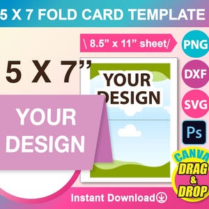 Modèle de carte pliée 7 x 5 po, modèle de carte de correspondance pliée, SVG, DXF, Canva, Ms Word docx, Png, Psd, feuille 8,5 x 11 po, imprimable, téléchargement immédiat