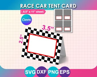 Race Car Tent Card,  food or name label, Canva, SVG, DXP, PNG, Eps, Instant Download
