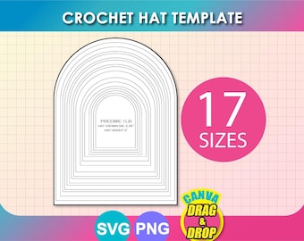 17 Sizes Crochet Hat Template SVG, PNG, Printable 8.5 x 11