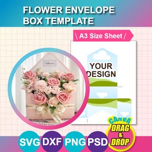 Plantilla de caja para sobre floral: Hoja A3, Canva, SVG, DXF, PSD, PNG, descarga digital