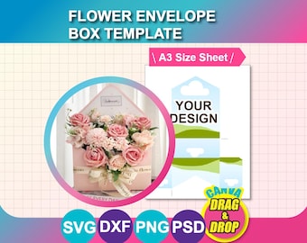 Flower Envelope Box Template: A3 Sheet, Canva, SVG, Dxf, PSD, PNG, Digital Download