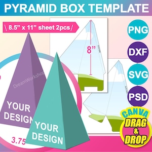 Pyramide Geschenkschachtel Vorlage, Geschenkschachtel Vorlage, Süßigkeitenschachtel Vorlage, SVG, DXF, PNG, PSD, 8,5 "x 11" Blatt, bedruckbar