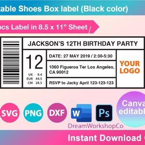 Editable Shoe Box Label Template, Ms Word Docx, Printable,