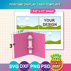 Perfume Sample Display Card Template, Perfume Display Card Template, SVG, DXF, Canva, DOCX, Png, Psd,  8.5x11" sheet, Printable
