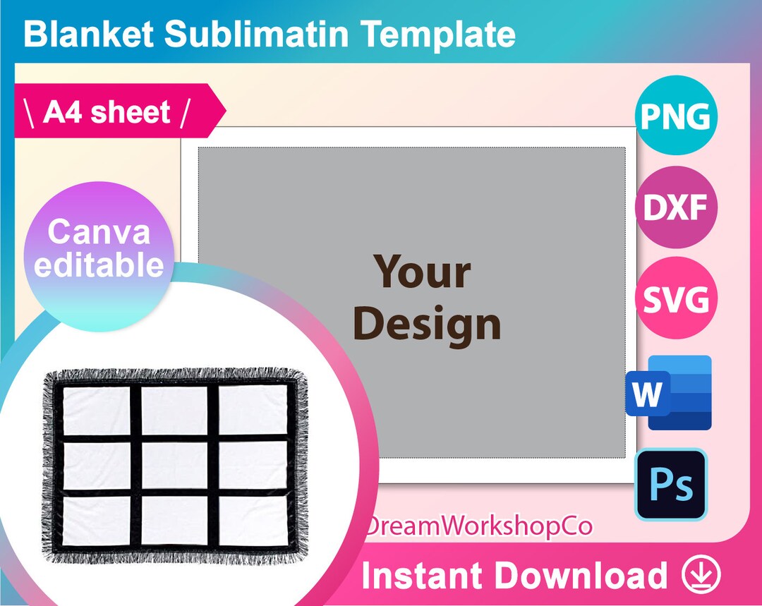 Blanket Sublimation Template, Blanket Template for Sublimation, Canva