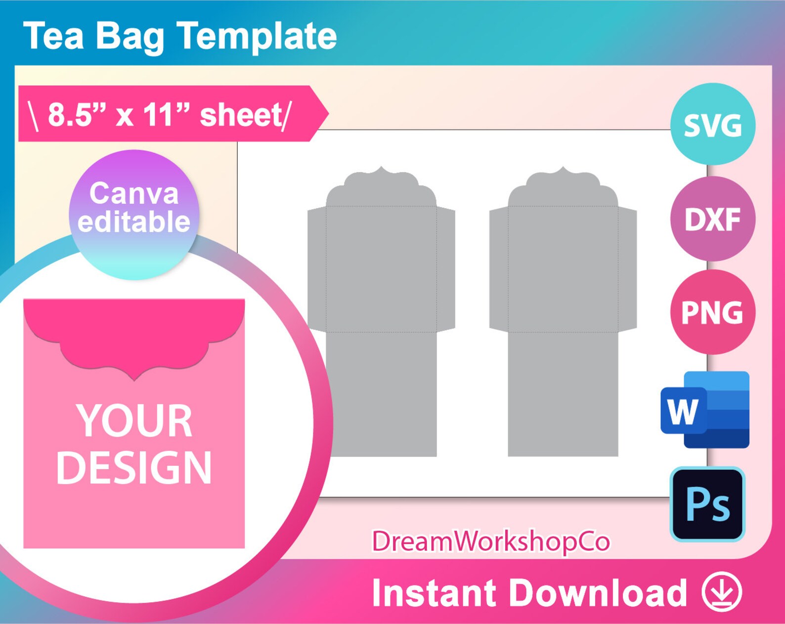 Tea Bag Envelope Template Seed Packet Template Canva Ms Etsy