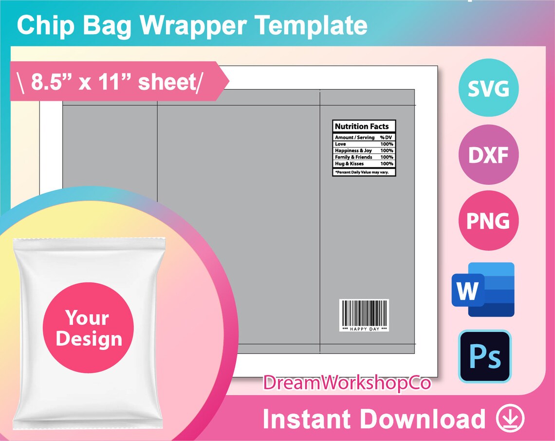 Plantilla Chip Bag Plantilla Chip Bag Blank SVG Canva DXF Etsy México