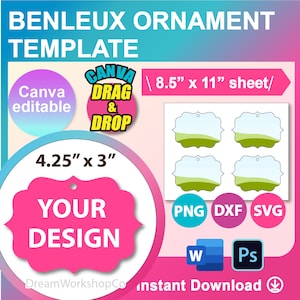 Benleux ornament template, Gift Tag template, SVG, DXF, Canva, Ms Word docx, Png, Psd, 8.5&quot;x11&quot; sheet, Printable, Instant Download