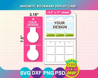 Magnetic Bookmark Holder Template: Canva, SVG, Eps, PNG, DXF (8.5"x11" Sheet) (Digital Download)