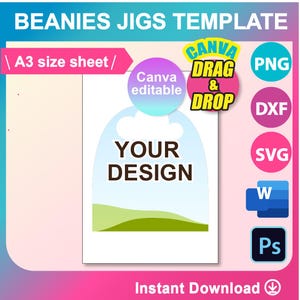 Beanies Jig Template, sublimation, SVG, DXF, Canva, Ms Word Docx, Png, Psd, A3 sheet, Printable