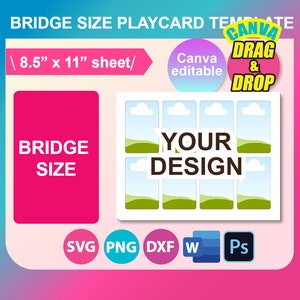 2,25 x 3,5 Szablon karty do gry w brydża, Szablon karty do gry SVG, DXF, Canva, Ms Word docx, Png, Psd, Arkusz 8,5"x11", Do druku, Natychmiastowe pobranie