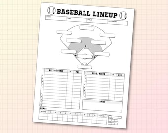 Baseball or Softball Lineup and Position Template, PDF Printable 8.5x11 Sheet (Digital Download)
