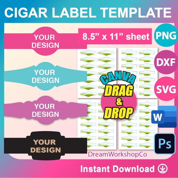 Cigar Wrapper Template, Cigar Wrapper SVG,  Canva, DXF, Ms Word Docx, Png, Psd, 8.5"x11" sheet, Printable