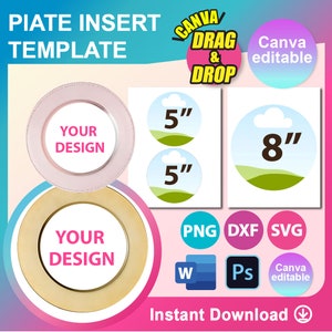 Plantilla de base para platos de 5 y 8 pulgadas, 2 tamaños, SVG, DXF, Canva, Ms Word Docx, Png, Psd, hoja de 8,5 x 11 pulgadas, imprimible