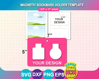 Magnetic Bookmark Holder Template: Canva, SVG, Eps, PNG, DXF (8.5"x11" Sheet) (Digital Download)