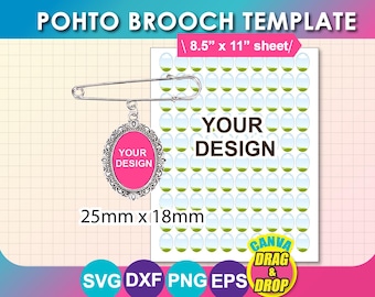 Photo Brooch Template, Canva, SVG, DXF, Ms Word docx, Png, Psd, 8.5"x11" sheet, Printable, Instant Download