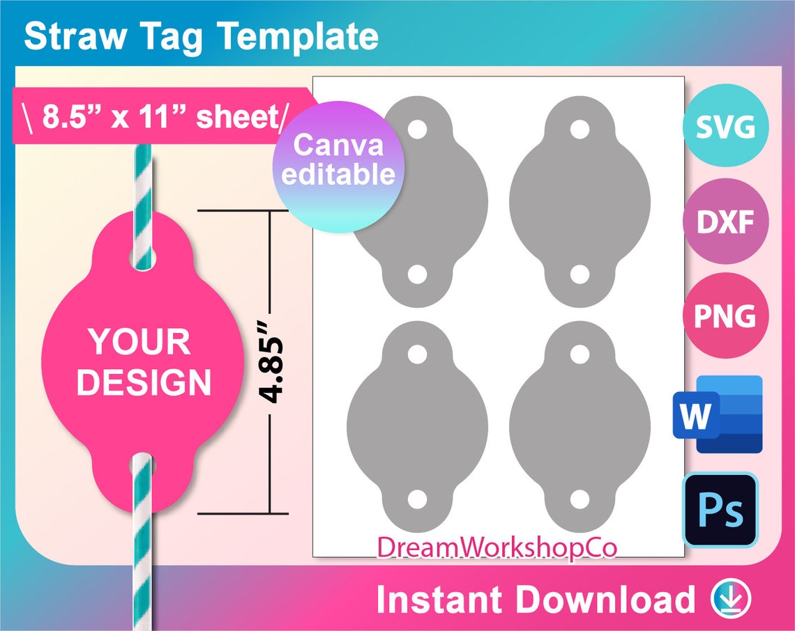 Straw Tag Template Straw Tag SVG Blank Template Svg DXF - Etsy