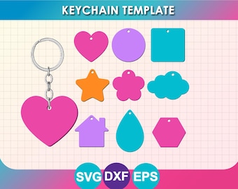 Sales!! BUNDLE Keychain Template,  Laser cut File, SVG, DXF, eps 8.5"x11"