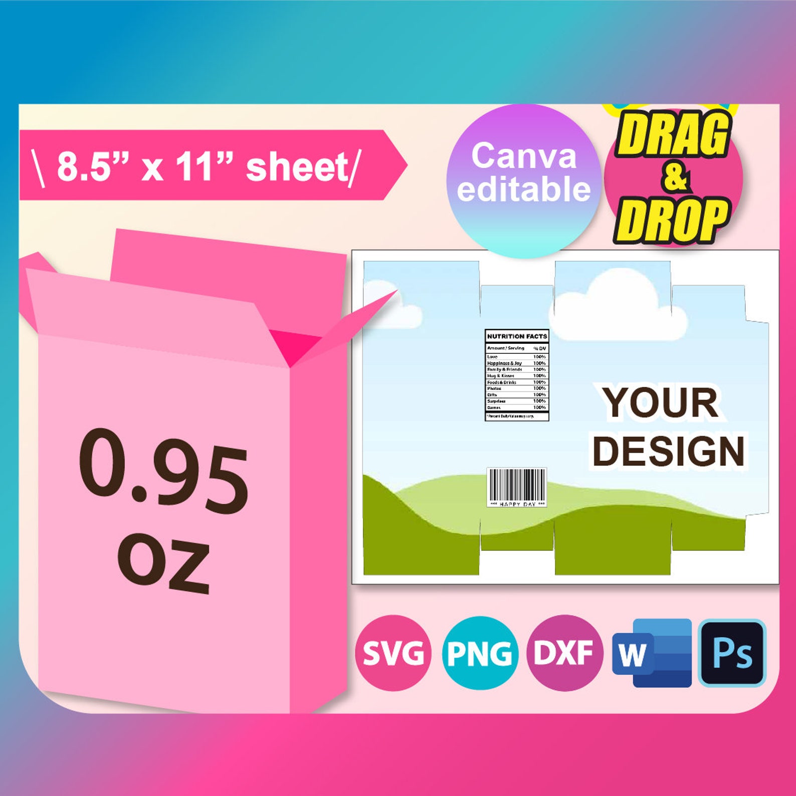 Cereal Box Template, Canva, SVG, PNG, PSD, Printable Packaging Design