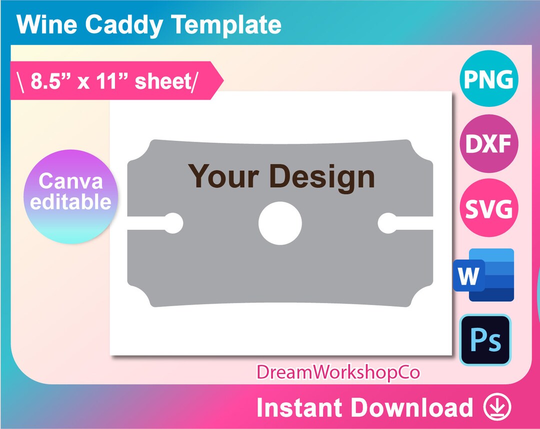 Wine Caddy Template, Wine Bottle Glass Holder Template, Sublimation Template, Ms Word, PSD, PNG