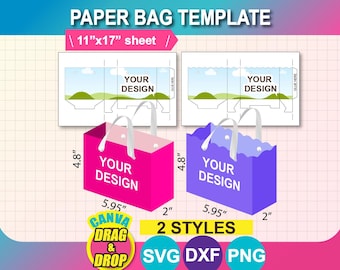 Gift Bag Template, SVG, DXF, Canva, Png, 11" x 17" sheet, Printable