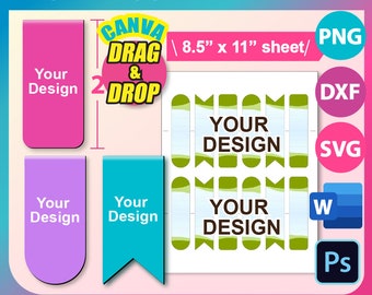 Magnetic Bookmark Template, Bookmark Template SVG, Canva, DXF, Ms Word Docx, Png, PSD, 8.5&quot;x11&quot; sheet, Printable