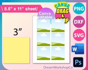 Sticky Note Template, SVG, DXF, Canva, Ms Word Docx, Png, Psd, 8.5"x11" sheet, Printable