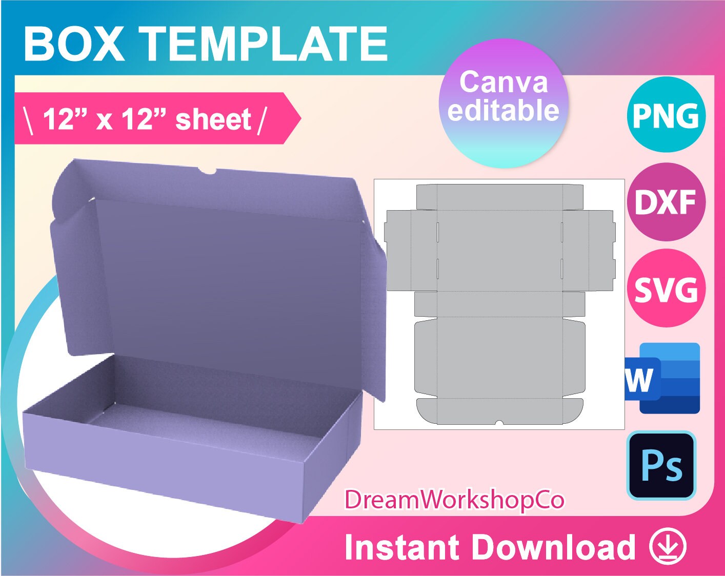 Rectangle Box Template: Favor, Cake, Gift Box, Canva, SVG, PNG, PSD ...